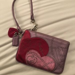 Coach pink & purple metallic wristlet purse